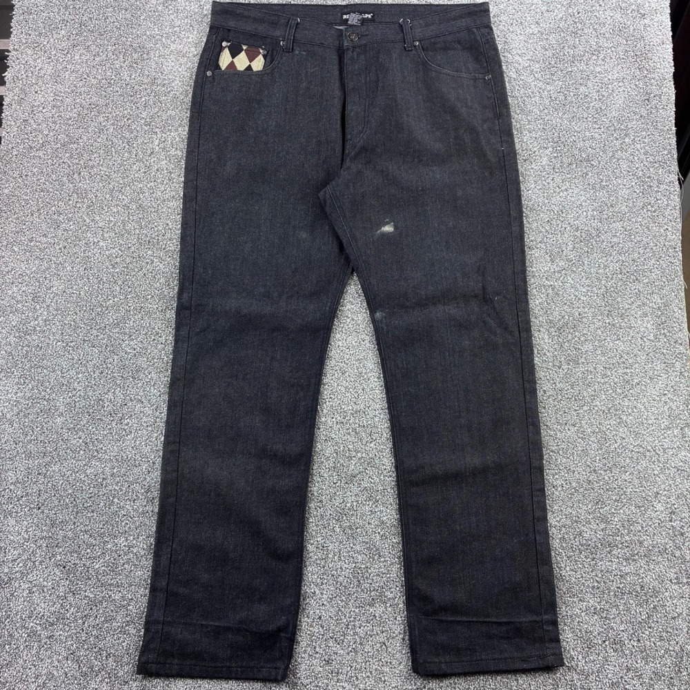 Vintage Y2K Red Ape Baggy Jeans Mens 38x34 Black Embroidered Hip Hop Skate Wide